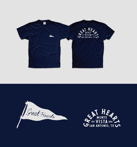 Navy T-shirt with Great Hearts Arc
