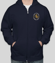 Load image into Gallery viewer, Navy Zip Hoodie with Gold Lion