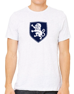 White T-Shirt with Navy Crest